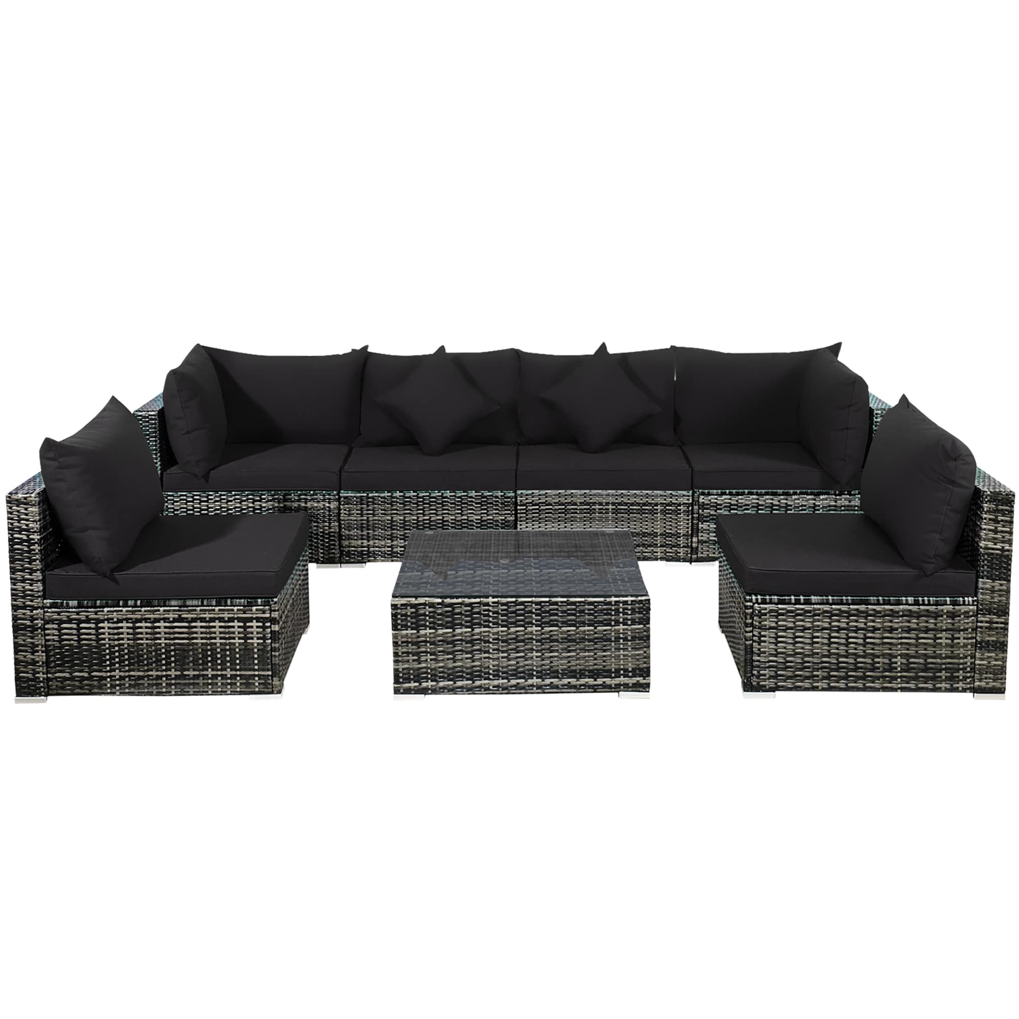 Ensemble de meubles de patio 7 pièces, canapé sectionnel en rotin avec table basse