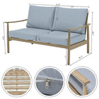 Ensemble de conversation de patio en aluminium 7 pièces, canapé d'extérieur 3 places et causeuse avec poufs et table basse