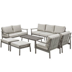 Ensemble de conversation de patio en aluminium 7 pièces, canapé d'extérieur 3 places et causeuse avec poufs et table basse