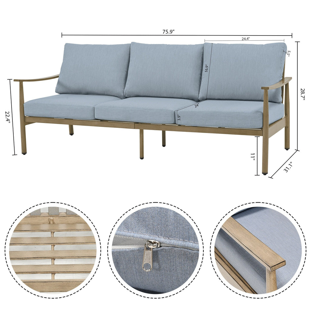 Ensemble de conversation de patio en aluminium 7 pièces, canapé d'extérieur 3 places et causeuse avec poufs et table basse