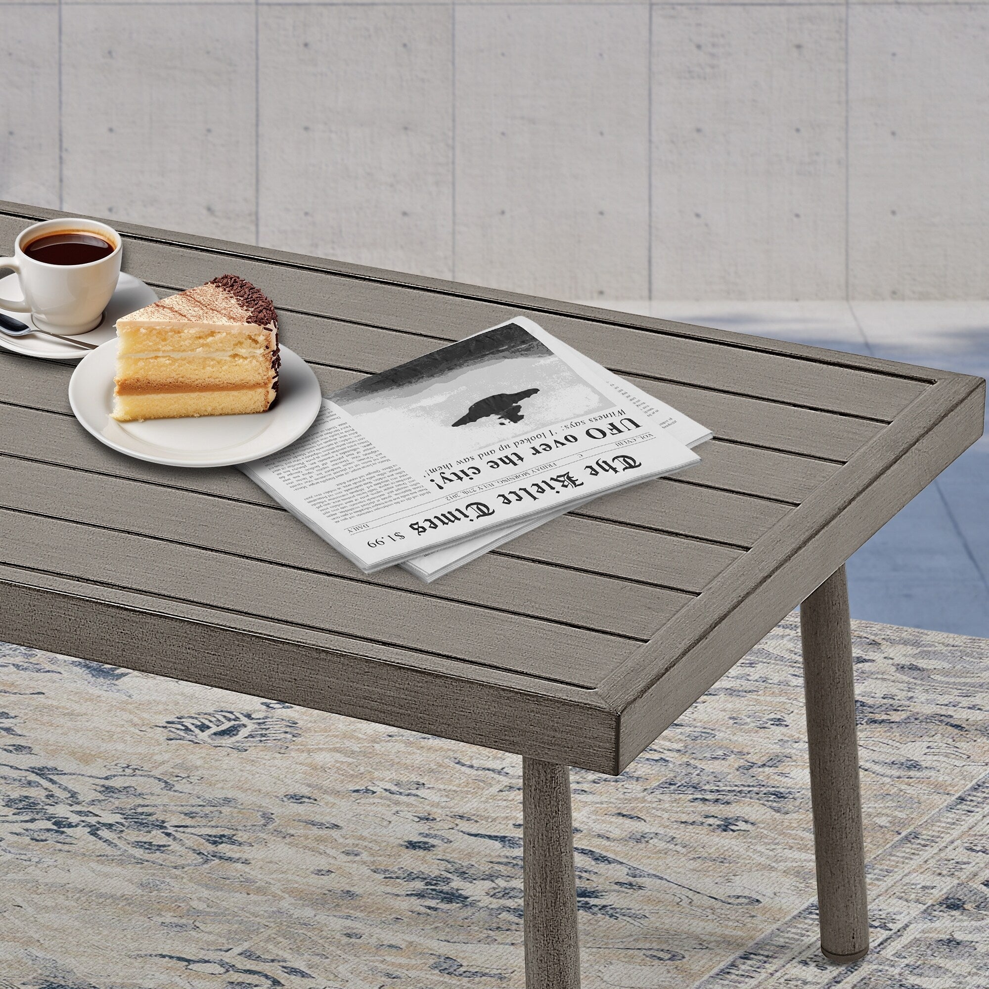 Ensemble de conversation de patio en aluminium 7 pièces, causeuse avec poufs et table basse