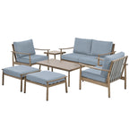 Ensemble de conversation de patio en aluminium 7 pièces, causeuse avec poufs et table basse