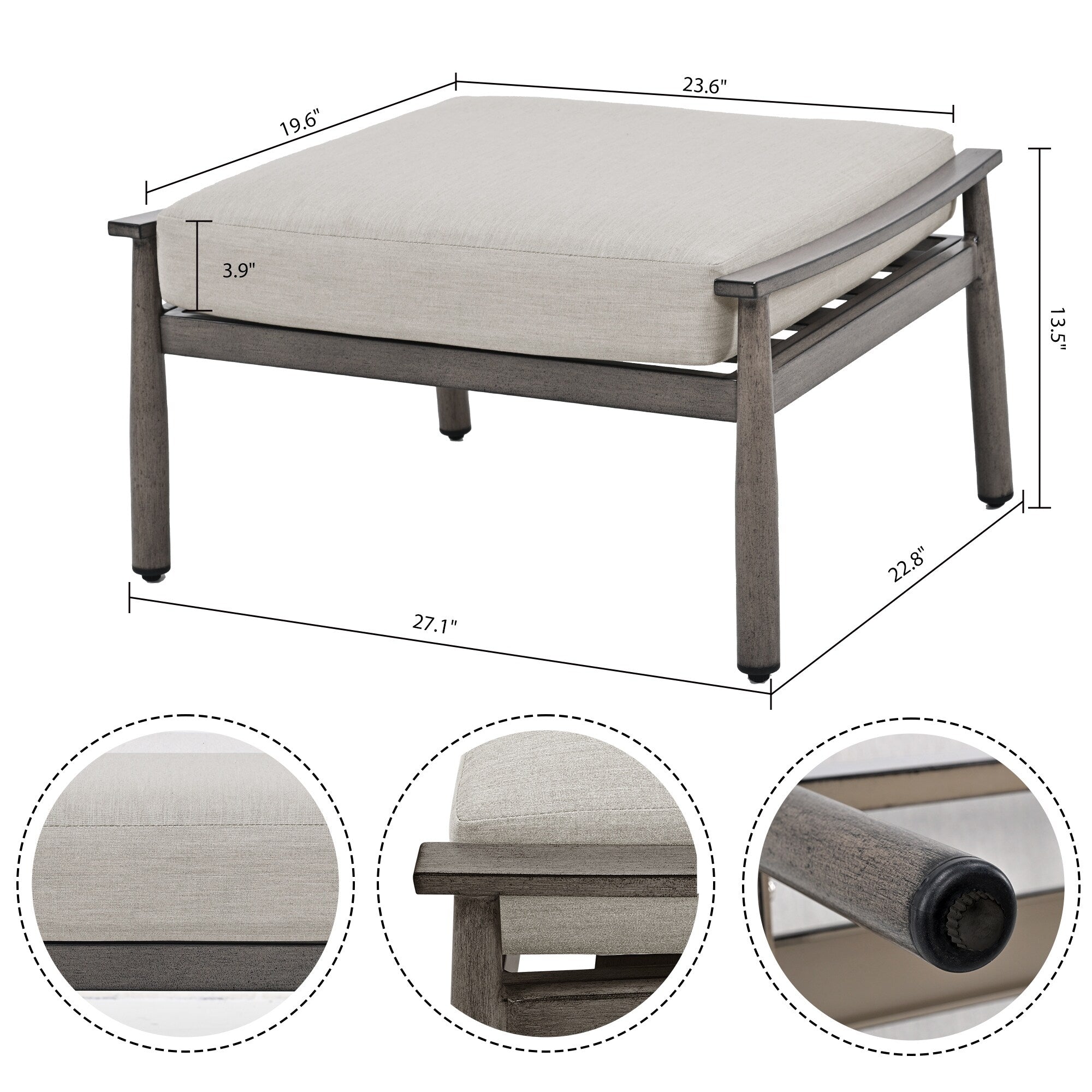 Ensemble de conversation de patio en aluminium 7 pièces, causeuse avec poufs et table basse