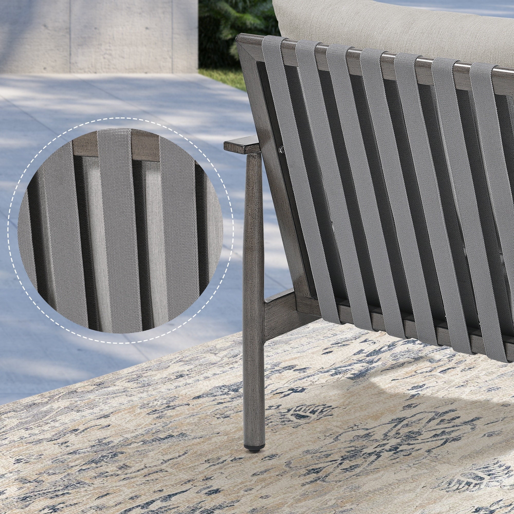 Ensemble de conversation de patio en aluminium 7 pièces, causeuse avec poufs et table basse