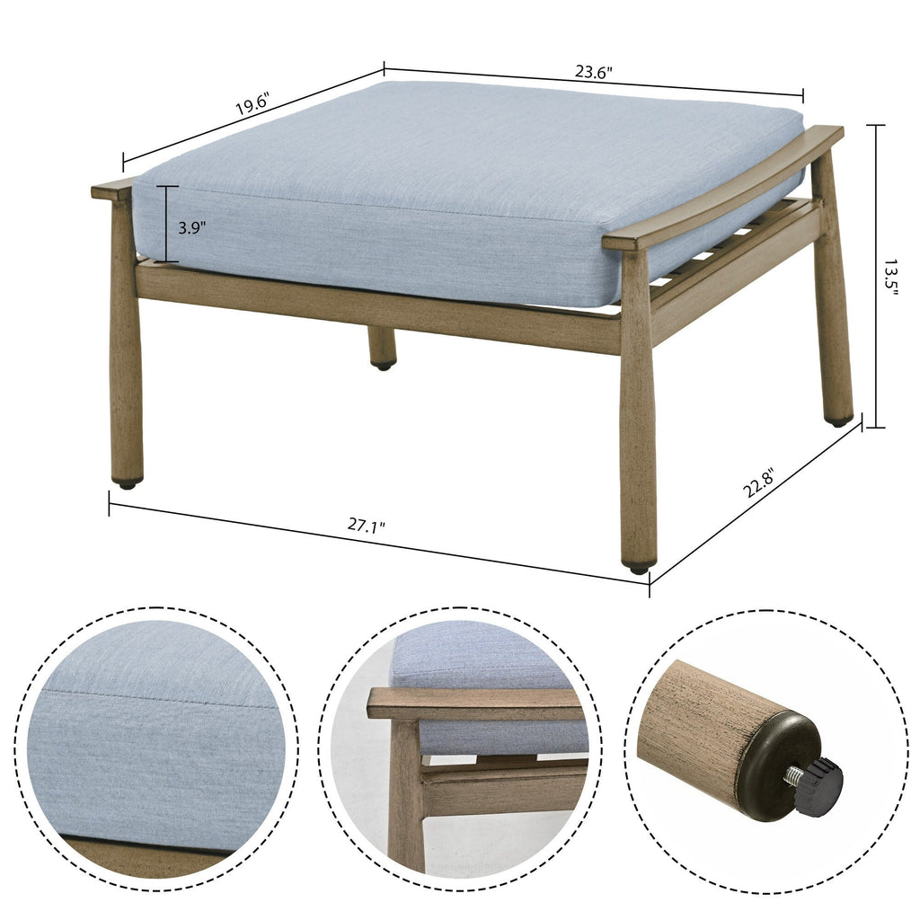 Ensemble de conversation de patio en aluminium 7 pièces, causeuse avec poufs et table basse