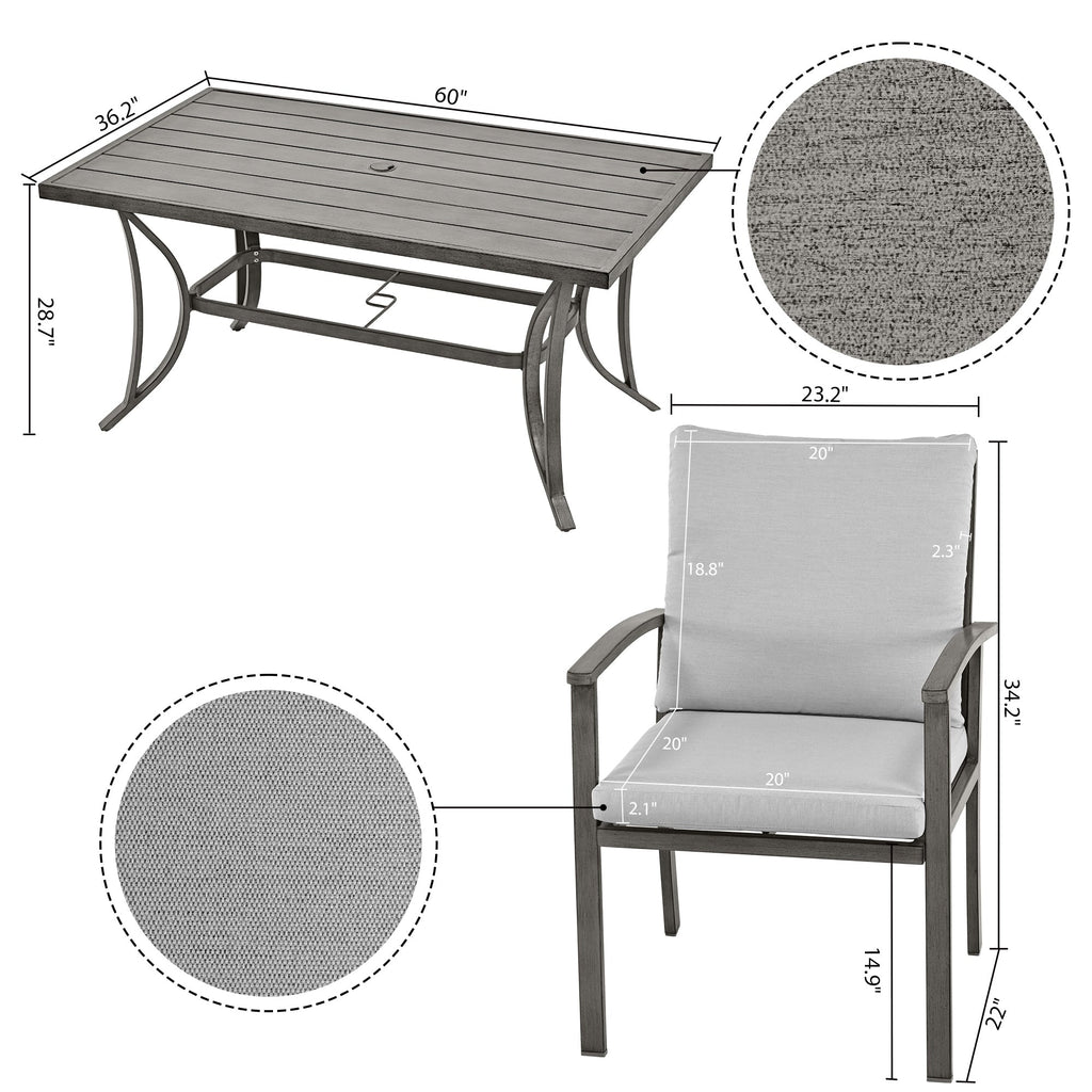 Ensemble de salle à manger de patio en aluminium 7 pièces avec 2 chaises pivotantes et 4 chaises de salle à manger et coussins lavables