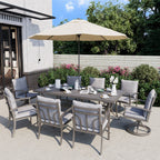 Ensemble de salle à manger de patio en aluminium de 9 pièces avec 2 chaises pivotantes et 6 chaises de salle à manger et coussins lavables