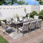 Ensemble de salle à manger de patio en aluminium de 9 pièces avec 2 chaises pivotantes et 6 chaises de salle à manger et coussins lavables
