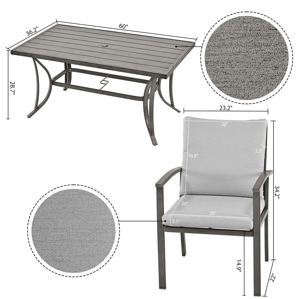 Ensemble de salle à manger de patio en aluminium 7 pièces avec table et coussins gris clair lavables