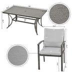 Ensemble de salle à manger de patio en aluminium 7 pièces avec table et coussins gris clair lavables