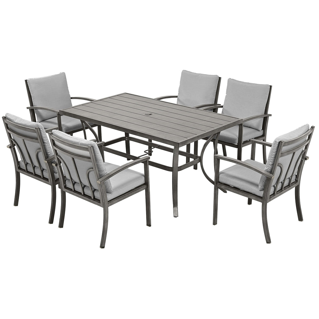 Ensemble de salle à manger de patio en aluminium 7 pièces avec table et coussins gris clair lavables