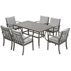 Ensemble de salle à manger de patio en aluminium 7 pièces avec table et coussins gris clair lavables