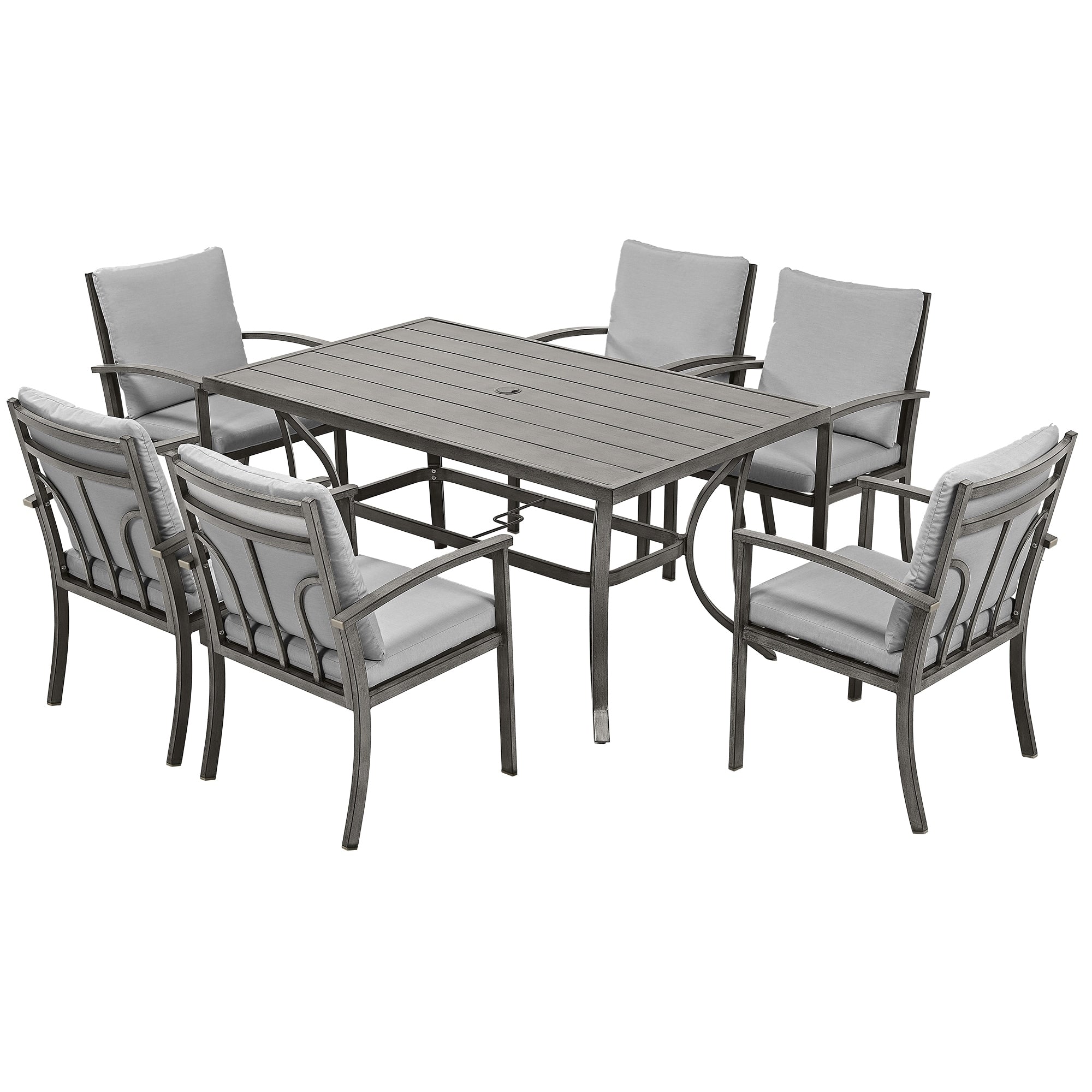 Ensemble de salle à manger de patio en aluminium 7 pièces avec table et coussins gris clair lavables