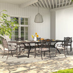 Ensemble de salle à manger d'extérieur en aluminium moulé sous pression, 7 pièces, couleur bronze antique, avec coussins et trou pour parasol