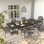 Ensemble de salle à manger d'extérieur en aluminium moulé sous pression, 7 pièces, couleur bronze antique, avec coussins et trou pour parasol