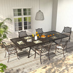 Ensemble de salle à manger d'extérieur en aluminium moulé sous pression, 7 pièces, couleur bronze antique, avec coussins et trou pour parasol