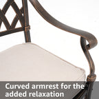 Ensemble de salle à manger d'extérieur en aluminium moulé sous pression, 7 pièces, couleur bronze antique, avec coussins et trou pour parasol