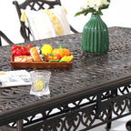 Ensemble de salle à manger d'extérieur en aluminium moulé sous pression, 7 pièces, couleur bronze antique, avec coussins et trou pour parasol