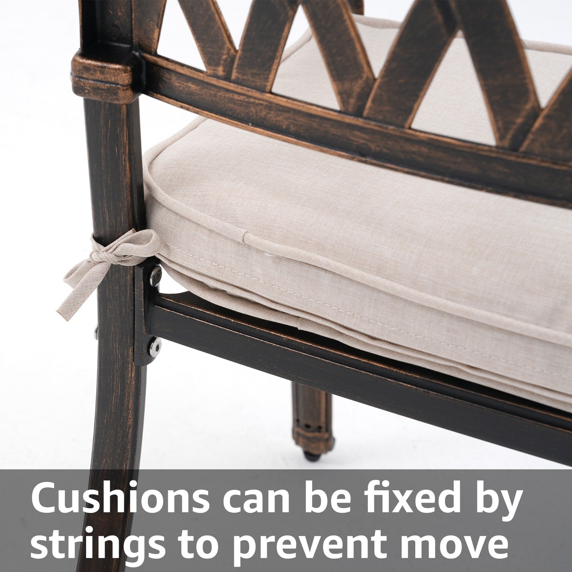 Ensemble de salle à manger d'extérieur en aluminium moulé sous pression, 7 pièces, couleur bronze antique, avec coussins et trou pour parasol