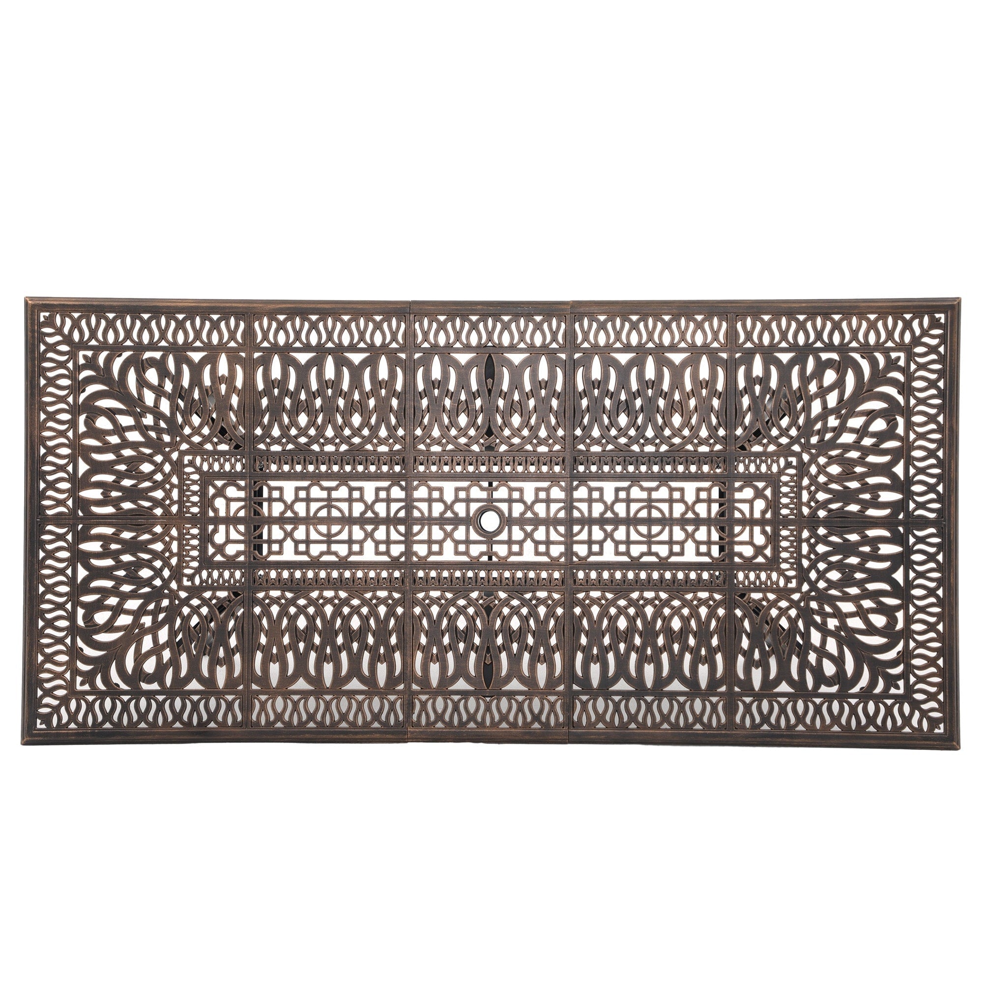 Ensemble de salle à manger d'extérieur en aluminium moulé sous pression, 7 pièces, couleur bronze antique, avec coussins et trou pour parasol