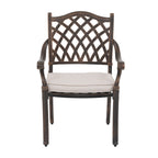 Ensemble de salle à manger d'extérieur en aluminium moulé sous pression, 7 pièces, couleur bronze antique, avec coussins et trou pour parasol