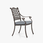 Ensemble de salle à manger d'extérieur en aluminium moulé sous pression, 7 pièces, couleur bronze antique, avec coussins et trou pour parasol