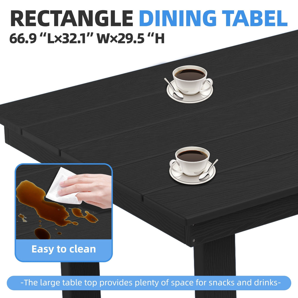 Ensemble de table à manger d'extérieur 7 pièces en PEHD avec trou pour parasol - 1 table, 6 chaises