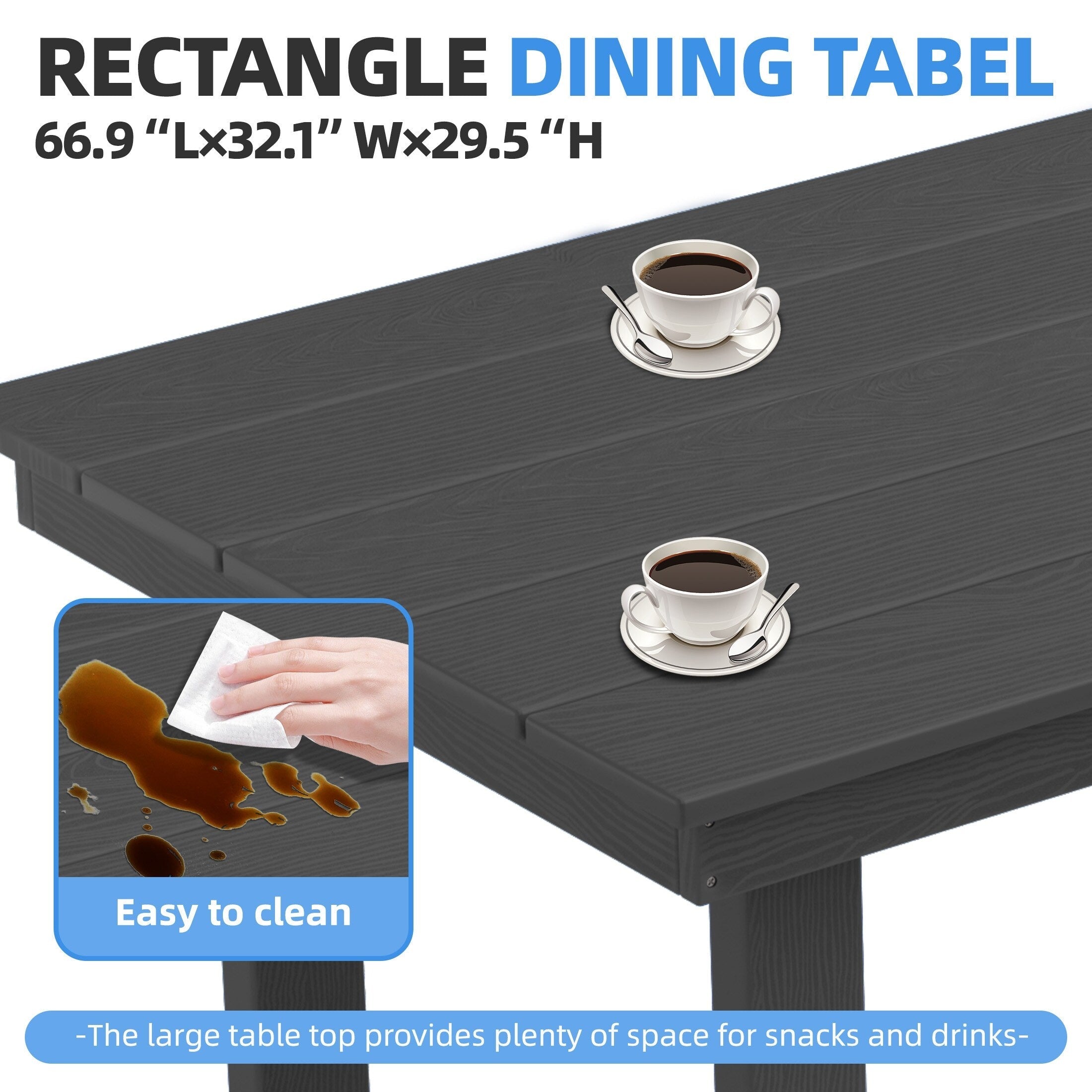 Ensemble de table à manger d'extérieur 7 pièces en PEHD avec trou pour parasol - 1 table, 6 chaises