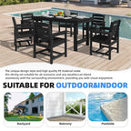 Ensemble de table à manger d'extérieur 7 pièces en PEHD avec trou pour parasol - 1 table, 6 chaises