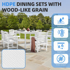 Ensemble de table à manger d'extérieur 7 pièces en PEHD avec trou pour parasol - 1 table, 6 chaises