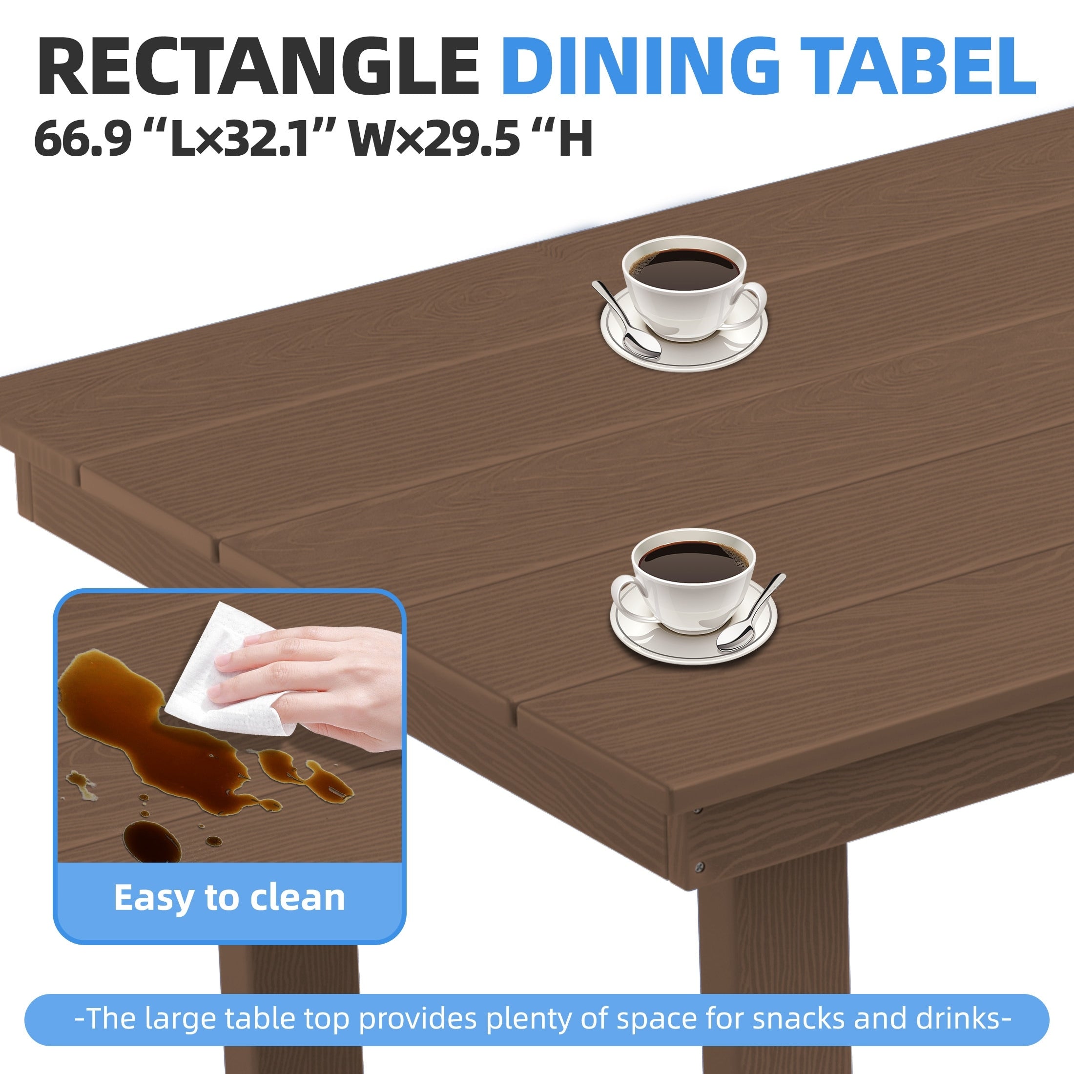 Ensemble de table à manger d'extérieur 7 pièces en PEHD avec trou pour parasol - 1 table, 6 chaises