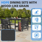 Ensemble de table à manger d'extérieur 7 pièces en PEHD avec trou pour parasol - 1 table, 6 chaises