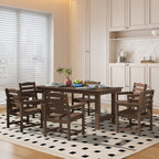 Ensemble de table à manger d'extérieur 7 pièces en PEHD avec trou pour parasol - 1 table, 6 chaises