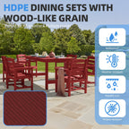 Ensemble de table à manger d'extérieur 7 pièces en PEHD avec trou pour parasol - 1 table, 6 chaises