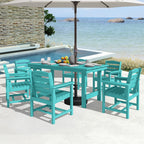 Ensemble de table à manger d'extérieur 7 pièces en PEHD avec trou pour parasol - 1 table, 6 chaises