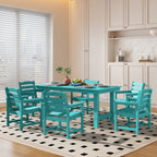 Ensemble de table à manger d'extérieur 7 pièces en PEHD avec trou pour parasol - 1 table, 6 chaises