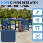 Ensemble de table à manger d'extérieur 7 pièces en PEHD avec trou pour parasol - 1 table, 6 chaises