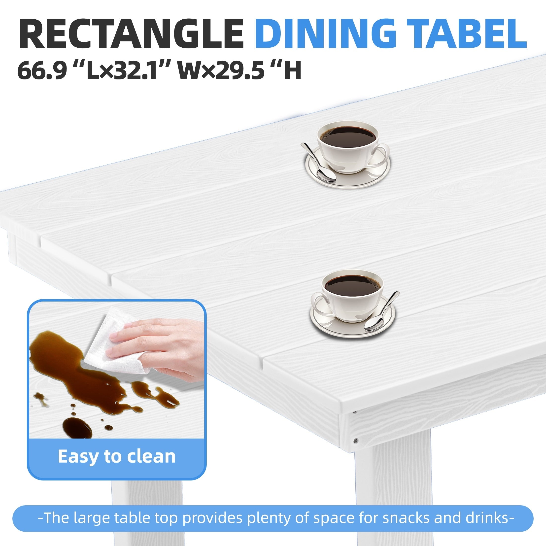 Ensemble de table à manger d'extérieur 7 pièces en PEHD avec trou pour parasol - 1 table, 6 chaises