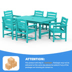 Ensemble de table à manger d'extérieur 7 pièces en PEHD avec trou pour parasol - 1 table, 6 chaises