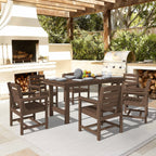 Ensemble de table à manger d'extérieur 7 pièces en PEHD avec trou pour parasol - 1 table, 6 chaises