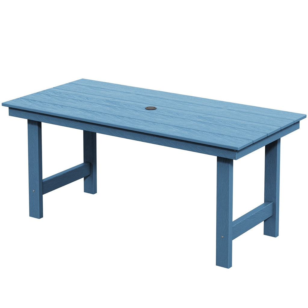 Ensemble de table à manger d'extérieur 7 pièces en PEHD avec trou pour parasol - 1 table, 6 chaises