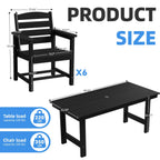 Ensemble de table à manger d'extérieur 7 pièces en PEHD avec trou pour parasol - 1 table, 6 chaises