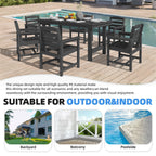 Ensemble de table à manger d'extérieur 7 pièces en PEHD avec trou pour parasol - 1 table, 6 chaises