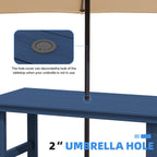 Ensemble de table à manger d'extérieur 7 pièces en PEHD avec trou pour parasol - 1 table, 6 chaises