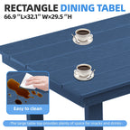 Ensemble de table à manger d'extérieur 7 pièces en PEHD avec trou pour parasol - 1 table, 6 chaises