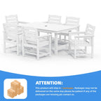 Ensemble de table à manger d'extérieur 7 pièces en PEHD avec trou pour parasol - 1 table, 6 chaises