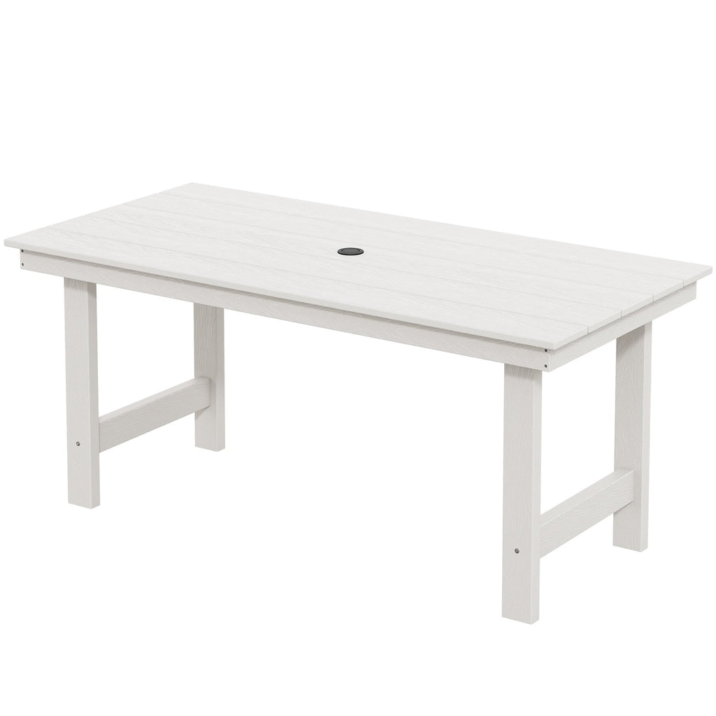 Ensemble de table à manger d'extérieur 7 pièces en PEHD avec trou pour parasol - 1 table, 6 chaises