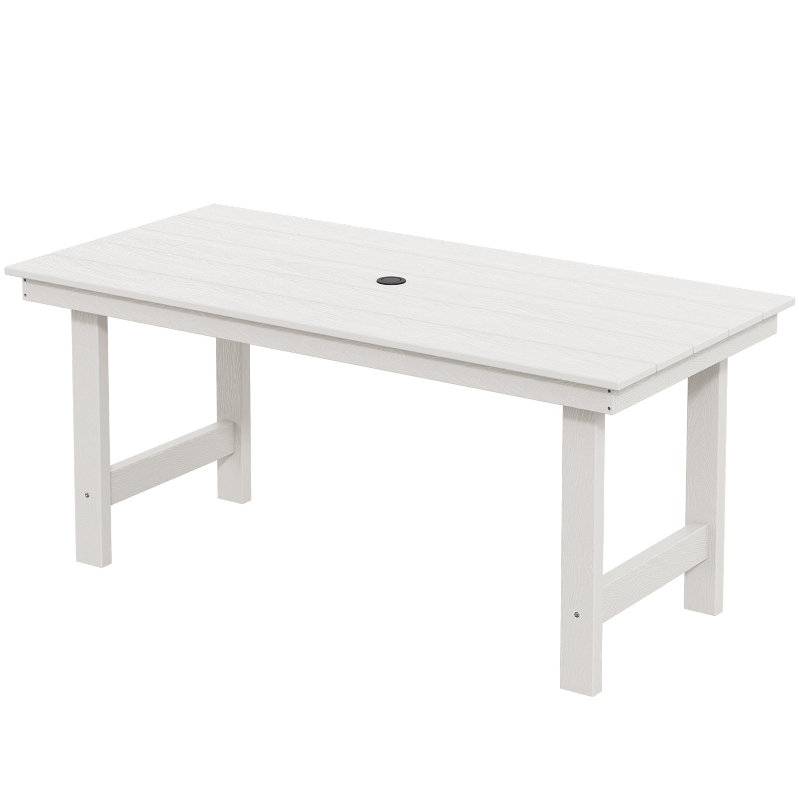 Ensemble de table à manger d'extérieur 7 pièces en PEHD avec trou pour parasol - 1 table, 6 chaises