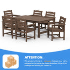 Ensemble de table à manger d'extérieur 7 pièces en PEHD avec trou pour parasol - 1 table, 6 chaises