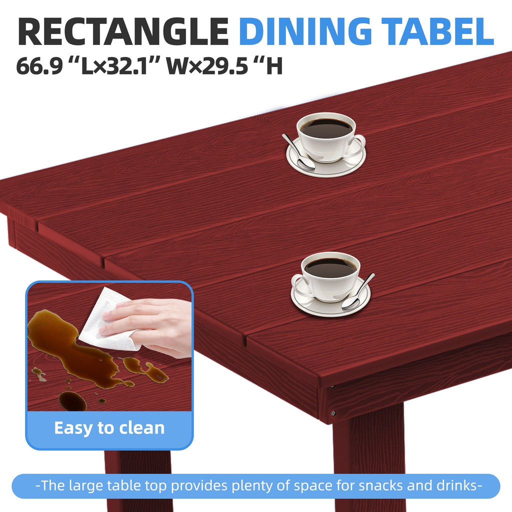 Ensemble de table à manger d'extérieur 7 pièces en PEHD avec trou pour parasol - 1 table, 6 chaises
